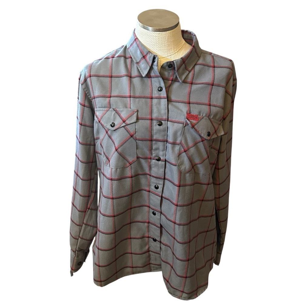 Dixxon Flannel Smoke Eater Women’s XL Gray Red Plaid Firefighter Snap Shirt Dtec